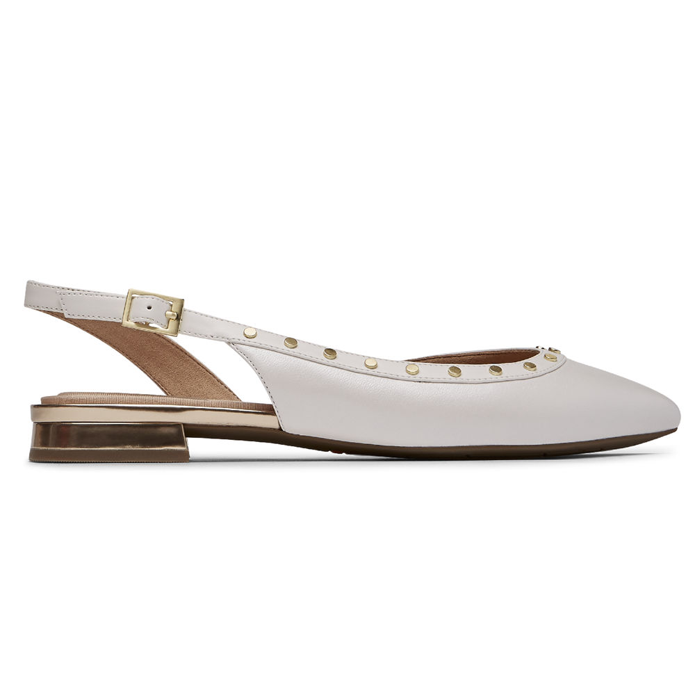 Rockport Womens Slingback White - Total Motion Zuly Studded - UK 923-HMOQDY